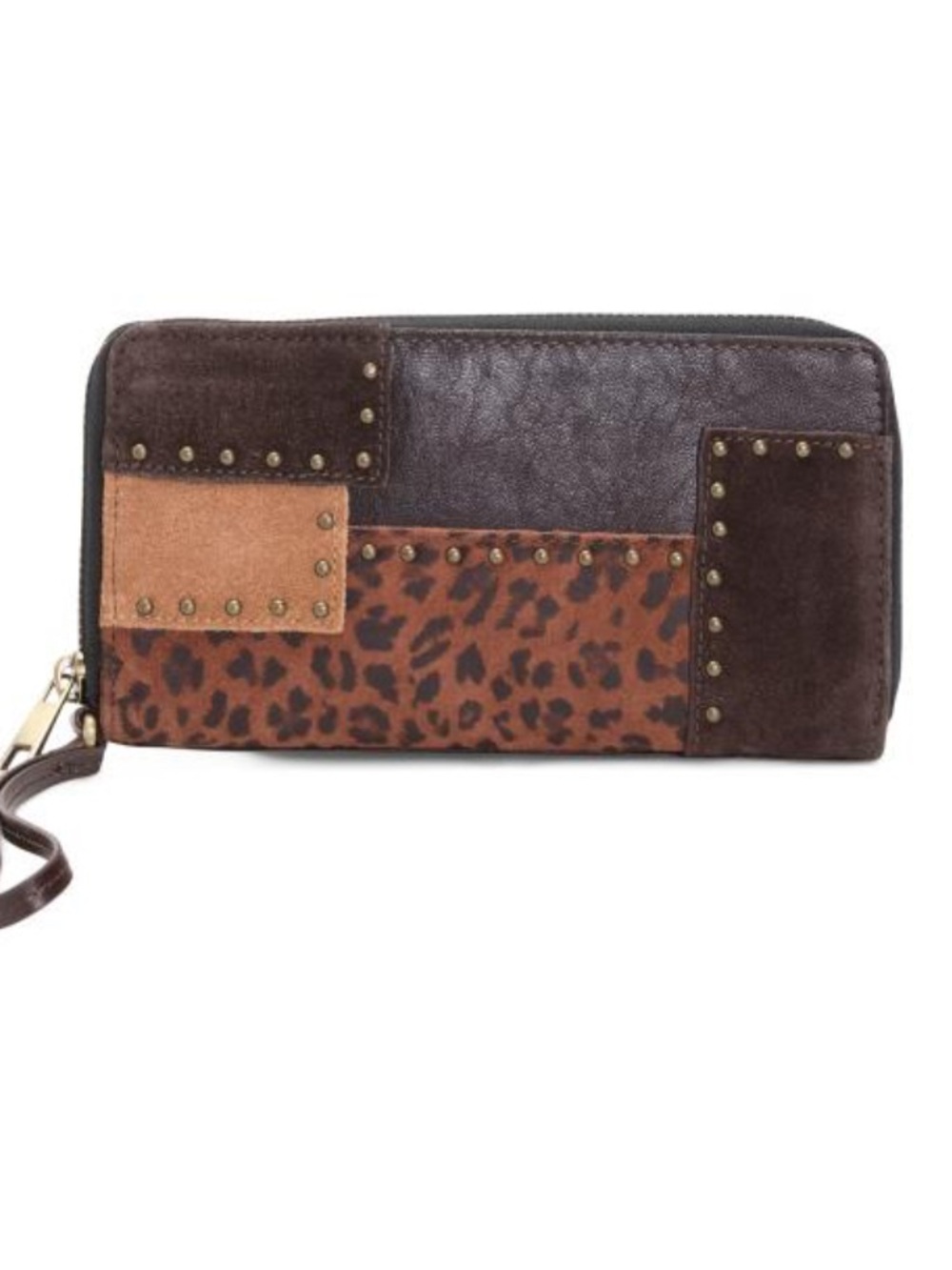 Lodis Leather Patchwork Wristlet Wallet in Brown